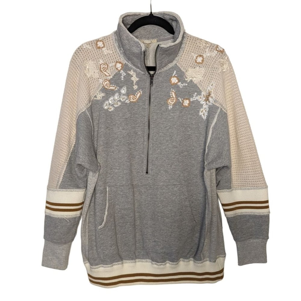 Gimmicks embellished long sleeve kangaroo pocket‎ gray embroidered Sweatshirt XS